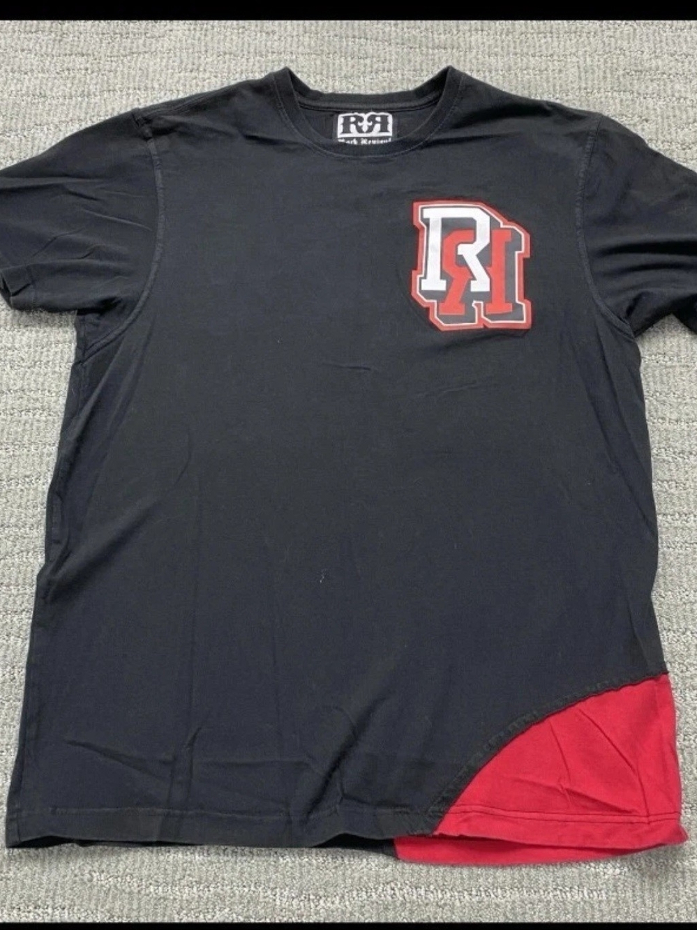 Rock Revival Black Tee with Red Logo and Hem Panel
